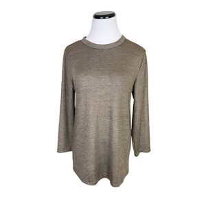 C Wonder Gold Metallic Crewneck Long Sleeve Stretchy Top Medium